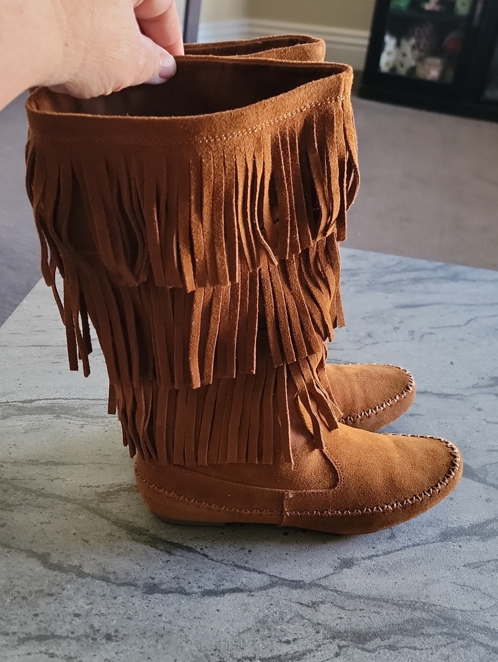 LAUREN CONRAD Fringed Moccasin Suede Boots Brown Size 8.5M